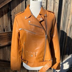 NEW - 7 for All Mankind - Brown - Vegan Faux Leather Moto Jacket - Size: M